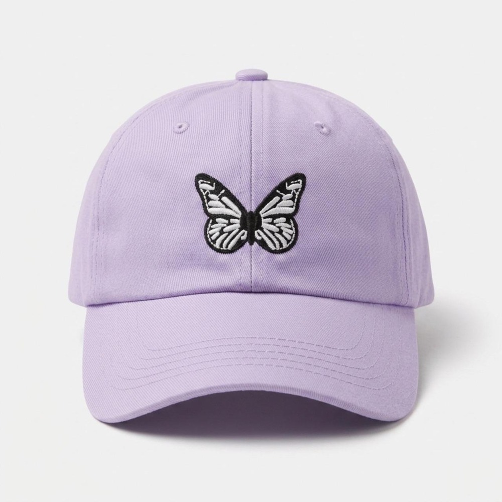 Lavender Butterfly Embroidered Women's Adjustable Baseball Cap Purple Hat